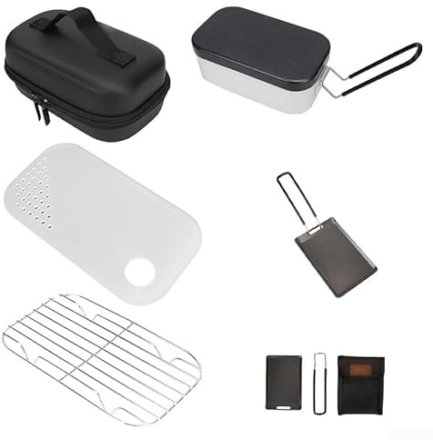 Outdoor Cooking Essentials Lunch Box with Steaming Rack, Mini Grill Plate, Cutting Board & Storage Bag (5-piece set)
