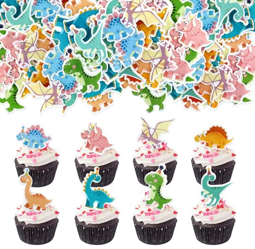 Blumomon 40Pcs Comestible Gâteau De Dinosaure Toppers Dinosaure Anniversaire Cupcake Décoration Dinosaure Thème Gâteau d'Anniversaire Décorations Douche Bébé Gâteau De La fête Décoration