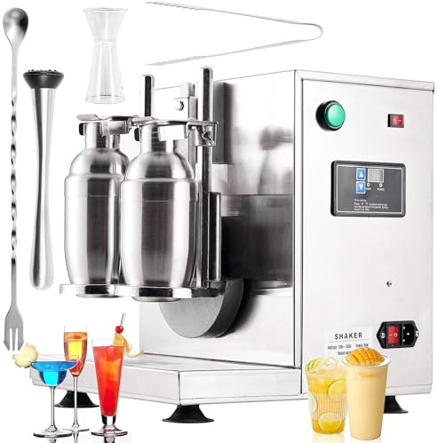 Coctelera automática para té de leche, batidora de cócteles y bebidas de acero inoxidable con doble taza, tiempo y altura de agitación ajustables, coctelera eléctrica para té de leche y cócteles con