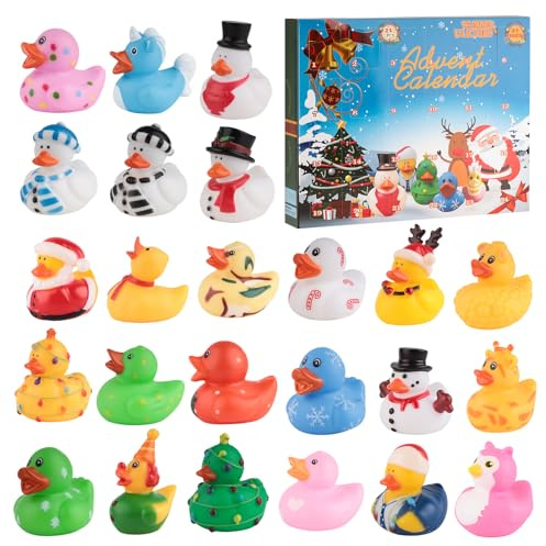 24 Tage Duck Advent Calendar - Kreativer Rubber Adventskalender Kids, Beliebte Adventskalender Ente, Gummienten Spiele für Kinder, Weihnachte Weihnachtskalender, Badetiere für Mädchen Jungen (Gelb C)