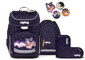 ergobag Schulranzen-Set cubo Set SternguckBär - Lila | Ergonomischer Schulranzen klassisch 5-teilig für die 1. Klasse der Grundschule