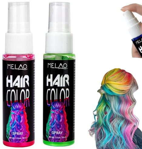 Lila Haarspray Auswaschbar für Kinder und Frauen, Verrücktes Temporäre Haarfarbe Spray, Sofort Auswaschbare Haarspray, Nicht Klebrig, ideal für Cosplay, Partys und Halloween (Rosa+Grün)