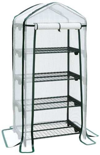 LARMNEE Invernadero para Jardín, Balcón, 69 x 49 x 158 cm, Caseta con 4 Estantes para Plantas, Caseta para Tomates, Verduras, Frutas, Flores, Blanco EWT04GH02
