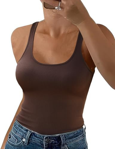 Niwicee Tank Top Women Vest Top Wide Strap Camisole Tops Slim Fit Ribbed Stretch Sleeveless Cami Shirts Ladies Casual Basic Tops for Sport Yoga Gym Going Out