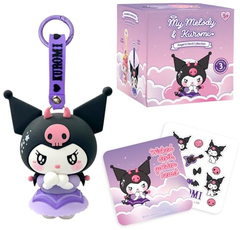 Kuromi Diablo Figura con Llavero y Accesorios - Kuromi y My Melody Colección Angel&Devil - para los Fans de Hello Kitty and Friends Kawaii