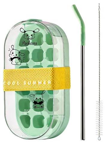Botella para hacer hielo, botella reutilizable 2 en 1 con pajita, bandeja para hacer hielo en casa sin tacto, transferencia ICES sin esfuerzo para el hogar, cocina, oficina, camping, senderismo