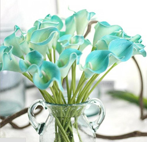 smylls Calla Lily Brautsträuße mit Latex-Geschenkpaket, sieht aus wie echte, umweltfreundliche, geruchlose künstliche Blumen (12, Diamantblau)