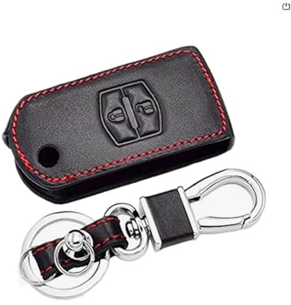 Happyit Leder Autoschlüssel Hülle Schlüsselanhänger für Mazda 2 3 6 CX5 CX-7 2 Tasten Fernbedienung