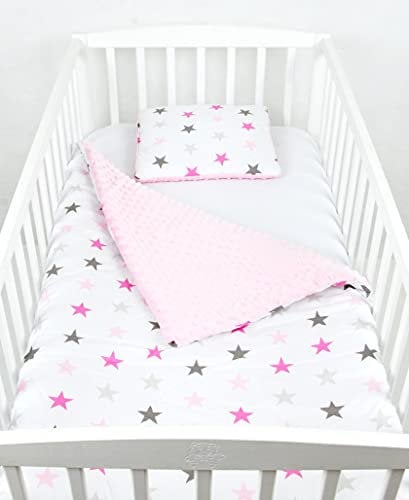 Babylux Babydecke Krabbeldecke Minky Kuscheldecke Decke 75 x 100 cm mit Kissen 30x35cm (21K. Rosa + Sterne)
