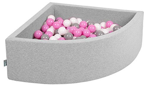 KiddyMoon Viertel Eckig Bällebad Bällepool 90X30cm/200 Bälle ∅ 7Cm Ballgruben Für Babys Spielbad Kleinkinder, Hergestellt In Der EU, Hellgrau:Grau/Weiß/Pink