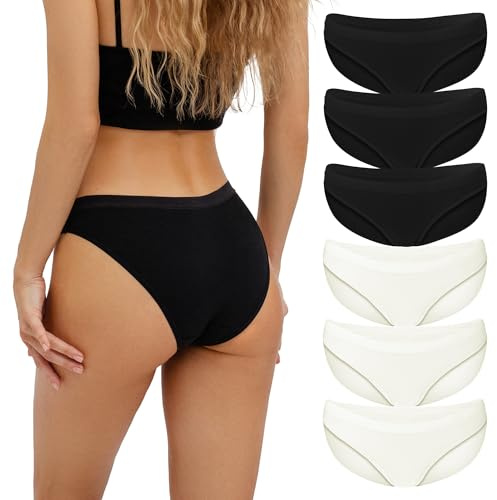 Fabio Farini - Damen Pantys Bikini-Slips 4er/6er Pack Mehrere Farben und Größen, 0,95 atmungsaktive Baumwolle XL 3X Schwarz/3x Creme