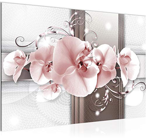 Runa Art Bild Blumen Orchidee Modern Wandbilder Wohnzimmer 1 Teilig - Made In Germany - Abstrakt Grau Rosa Flur 008315b