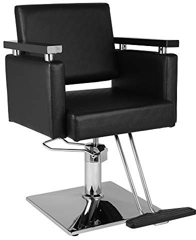Bonnlo Hydraulic Styling Chair for Hair Salon, Modern Hairdressing Barber Chair w/Square Base & Footrest, 360 Degrees Swivel, Beauty Spa Equipment (Black)
