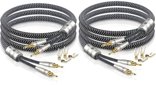 SKW High End WG Series A Pair Speaker Cable with Convertible Banana and Spade Plugs 8ft/2.5M (2 Cables)