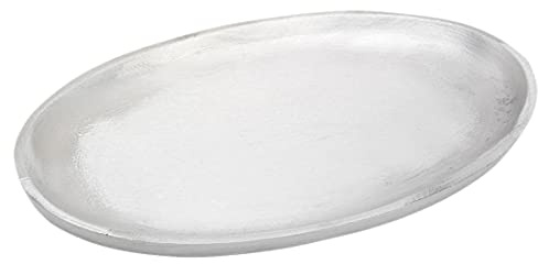 NKlaus ovaler Kerzenteller 20x11cm aus Aluminium, silber matt | Glatte Oberfläche, Untertasse und Tischdekoration