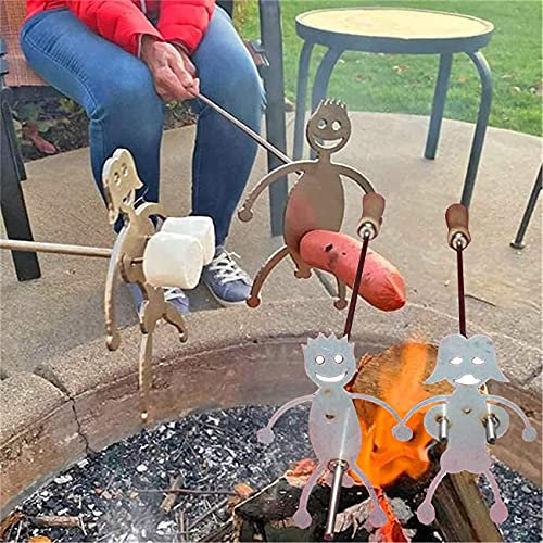 Stahl Hot Dog/Marshmallow, lustige Männer geformte Edelstahl Lagerfeuer Bratstab, Metall Grillspieße Stick für Lagerfeuer und Grill (Mädchen + Junge)