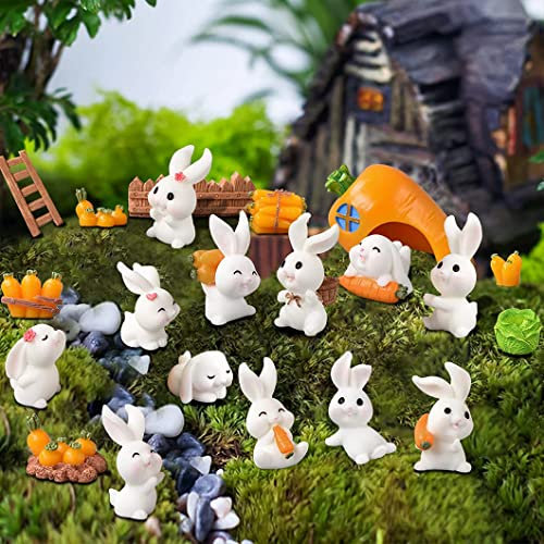 Rolin Roly 21Pcs Mikro Landschafts Dekoration Garten Deko Ornamente Zubehör Mini-Tiere Miniatur Ornament Kit Bonsai Basteldekoration Mikro-Landschaft Zubehör Fairy Garden Accessories