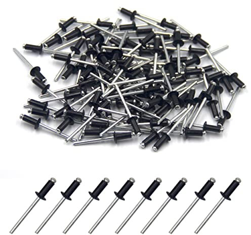 BESTYCHAO 100 pezzi rivetti ciechi in alluminio 4 mm x 10 mm, rivetti pop rivetti aperti, confezione da 100 - nero