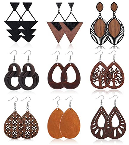 KALVICA Ethnische Holz Ohrringe - Afrikanische Vintage Boho Teardrop Ohrringe mit 316L Edelstahl Haken für Damen