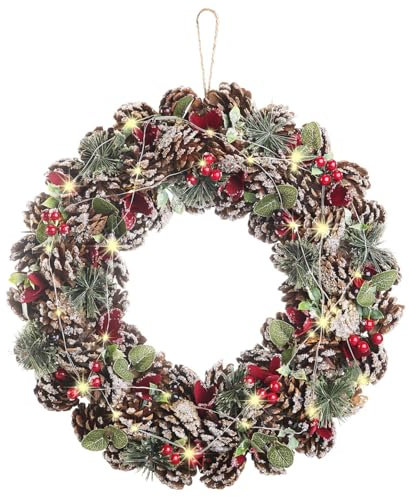 infactory LED Adventskranz: Advents- und Weihnachtskranz mit LED-Beleuchtung, rot/grün, Ø 44 cm (Türkranz Weihnachten, Türkranz Weihnachten außen, Lichterkette Batterie)