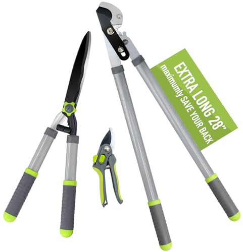 Altdorff Garden Loppers Pruning Shears, Updated 3PCS Hedge Clippers Combo Set, Branch Cutter with Compound Action, Chops Thick High Branch Ease, Professional Tree Trimmer Set Heavy Duty