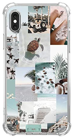 Turtle Aesthetic Collage Case Compatible with iPhone Xs and iPhone X, Pastel Summer Vibe Beach Ocean Case for iPhone Xs and iPhone X for Teens Men and Women, Cool TPU Bumper Phone Case Cover