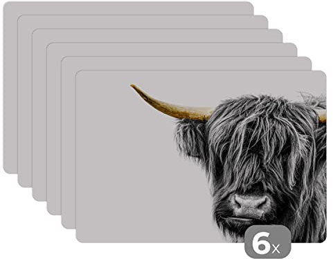 Placemats Platzdeckchen Platzset Tischset 6-teilig Tischdeko Untersetzer 45x30 cm Schottischer Highlander - Tiere - Schwarz - Gold