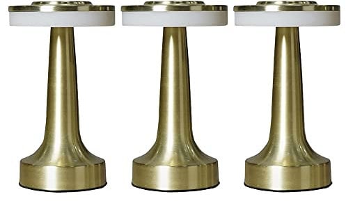 MiniSun | Contemporary Wireless Brass Touch Table Lamps with Integrated Rechargeable LED Mood Light | Home Décor, Bedside & Desk Lamp | Set of 3