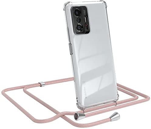EAZY CASE Handykette kompatibel mit Xiaomi 11T / 11T Pro 5G Handyhülle mit Umhängeband, Handykordel mit Schutzhülle, Silikonhülle, Hülle, Stylische Kette für Smartphone, Rosé-Gold