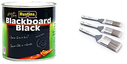 Rustins Blackboard Black Paint 250ml and Harris Seriously Good Walls & Ceilings No Loss Paint Brushes | 3 Brush Pack | 1, 1.5, 2