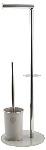 TIENDA EURASIA - Escobillero y Portarrollos para Baño, Portarrollos Escobillero de Acero Inoxidable y Vidrio, Tamaño 22 x 66 cm, Escobillero Baño con Portarrollos Abatible para Almacenaje (Pardo)
