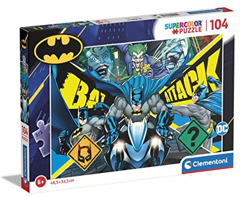 Clementoni - 27174 - Supercolor Puzzle - Batman - 104 Pieces, Jigsaw Puzzle For Kids Age 6, Puzzle Cartoon, Made In Italy
