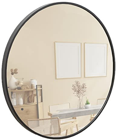 Terra Home Wandspiegel - Rund, 60x60 cm, Schwarz, Modern, Metallrahmen Spiegel - für Flur, Wohnzimmer, Bad oder Garderobe