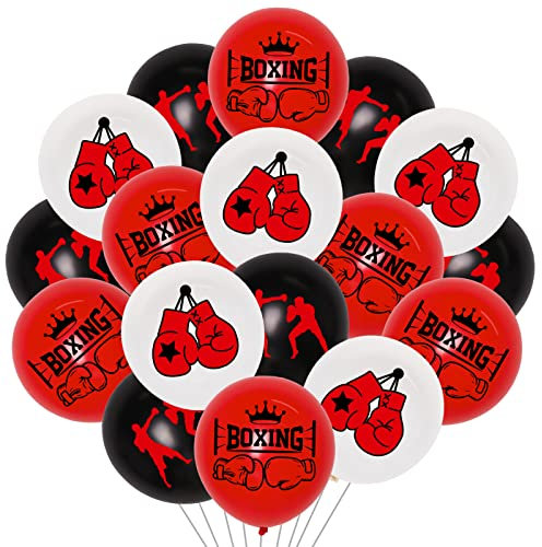 JOYMEMO 40 Stück 12 Zoll Boxen Party Latex Ballons rot schwarz weiß - Boxen Match Dekorationen, Handschuh Boxer gedruckt Ballon für Sport Thema Geburtstag Party Supplies