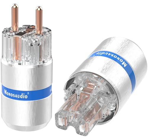 Monosaudio Paar HiFi Schuko Stecker & IEC C15 Anschluss High-End Kaltgeräte-Stecker Buchse Steckdose 16A 250V Audiophiler Netzstecker Kupplung Reines Kupfer Aluminium-Schale E107/F107
