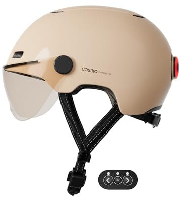 Cosmo Connected Cosmo Fusion Casque Intelligent Vélo et Trottinette avec Visière Unisex-Adult, Sable Brillant, Taille Unique