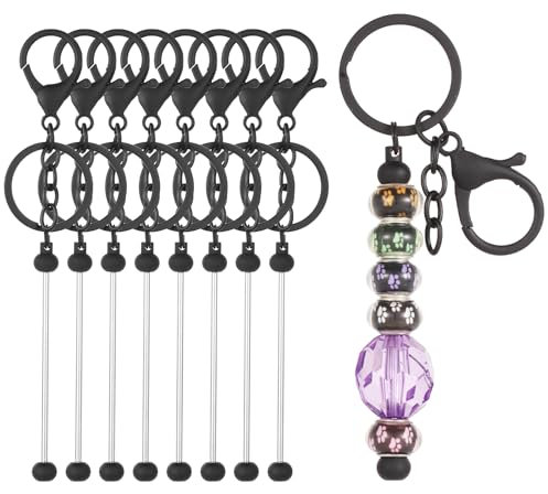 TOYMIS 8 Stück Perlen Schlüsselanhänger Stangen Perlen Rohlinge, Perlen Schlüsselanhänger DIY Set DIY Perlen Schlüsselanhänger Zubehör für Frauen Männer DIY-Bastelarbeiten (Schwarz)