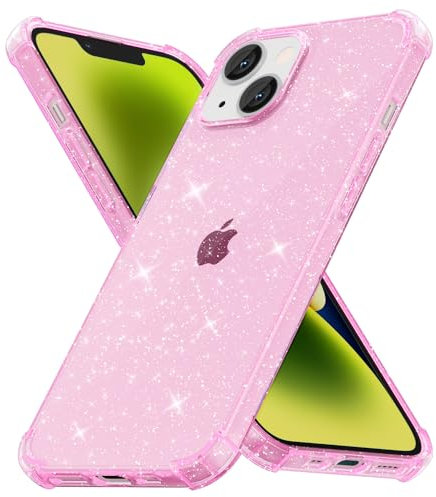 Svanove for iPhone 14 Case Clear Glitter, Cute Sparkle Bling Sparkly Shiny Cover for Women, Transparent Thin Slim Flexible Soft TPU, Non-Yellowing Protective Bumper, Light Pink
