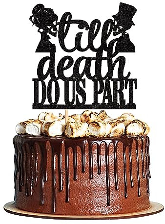 Ercadio Tortenaufsätze mit Totenkopf-Paaren, Motiv: Till Death Do Us Teil, schwarzer Glitzer, Hochzeit, Verlobung, Kuchendekoration, 1 Packung