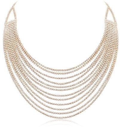 EVER FAITH Mehrschichtige klobige Halskette, Glitter Klar Gold-Ton Strass Wasserfall Mehrstrang Multi-Strand Ketten Statement Lätzchen Halskette lange Kette Modeschmuck