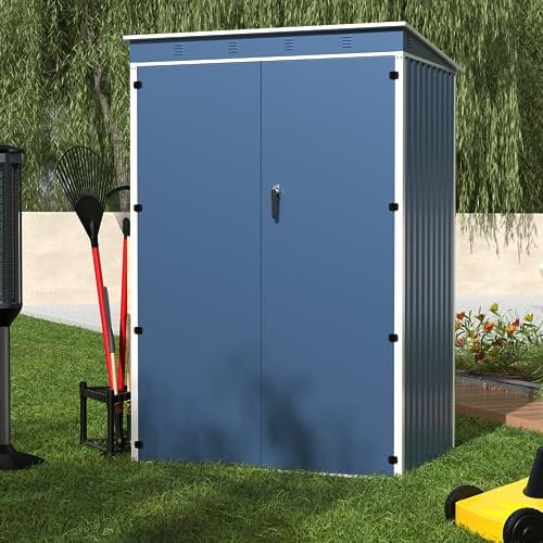 SUPEER Casetta per attrezzi in metallo, 2 m² con tetto inclinato, altezza 185 cm x lunghezza 123 cm x larghezza 90,5 cm, capannone da giardino (blu)