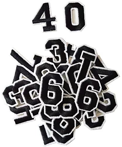 AXEN 40PCS Iron on Numbers Patches, Embroidered Numbers 0-9, Applique for Clothes, Dress, Hat, Jeans, DIY Accessories, Black
