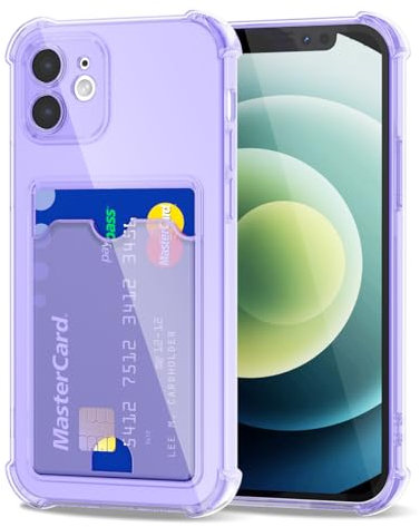 Svanove for iPhone 12 Case Wallet Clear, Card Holder Case with Credit Card Slot, Thin Slim Transparent Silicone Grip Soft Rubber Protective Shockproof Airbag Bumper for Women, Purple Lavender