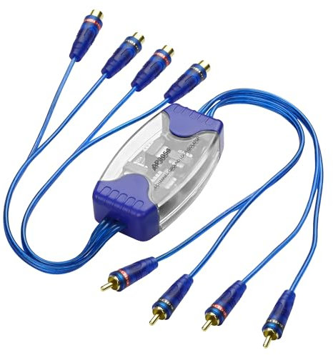 MEIRIYFA Filtro isolante per auto Audio Noise a 4 canali RCA Ground Loop isolatore 50 W Auto Stereo Noise Suppressor Reducer per amplificatore altoparlante auto sistemi audio (blu, 65 cm)