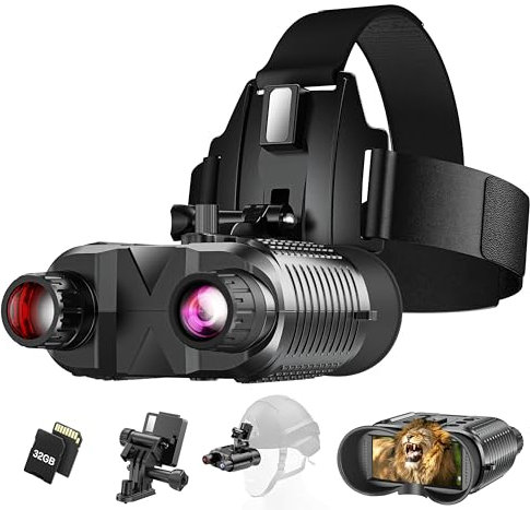 AILNJUC Nachtsichtbrille, Kopfmontage, 300 m, Nachtsicht-Fernglas, kompatibel mit militärischem taktischem Helm, Infrarot-Langfokus, 8-facher Digitalzoom/32 GB SD-Karte