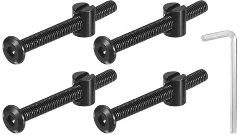 sourcing map 4Pcs Hex Socket Head Screws Bolts Barrel Nuts, M6 x 60mm Socket Furniture Bed Bolt Barrel Nuts with Wrench for Chairs Cots, Black
