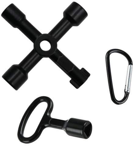 VZU Dreikantschlüssel Universal, Dreieck Schlüssel, Dreieck Schraubenschlüssel mit 1 Carabiner, 3 Kant Schlüssel Poller, 4-Wege-Multifunktionsschlüssel, Kreuzschlüssel, Universal Schlüssel, Schwarz