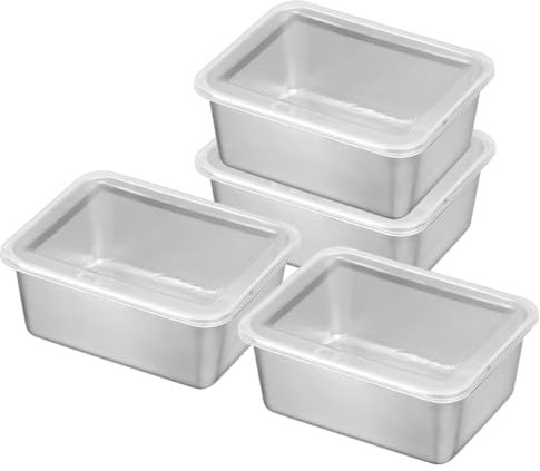 Amosfun 4pcs Stainless Steel Meal Box with Lid, 850ml Stackable Meal Prep Boxes, Portable Food Containers for Fridge, Airtight Fridge Container for Picnic, Office