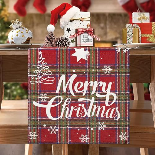 Weihnachts Tischläufer 40 x 140 cm Leinen Tischläufer Weihnachten Rot Modern Winter Schneeflocken Table Runner Christmas Abwaschbar Weihnachtliche Tisch Läufer für Esszimmer Dekoration