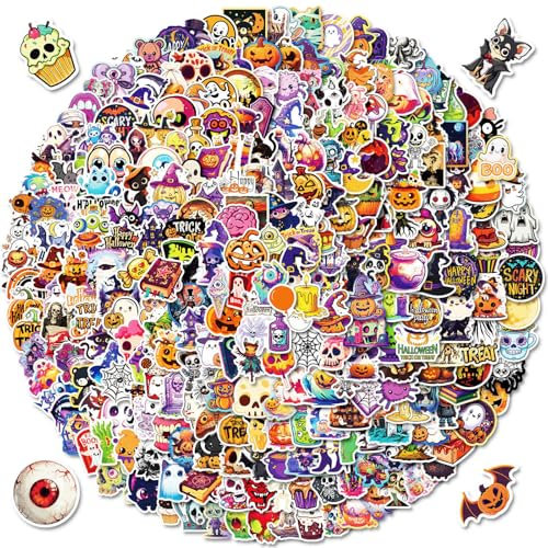 300 Stück Halloween Aufkleber, Halloween Dekorationen Wasserdichte Vinyl Aufkleber für Fenster, Kühlschrank, Wasserflasche, Notizbuch, Laptop